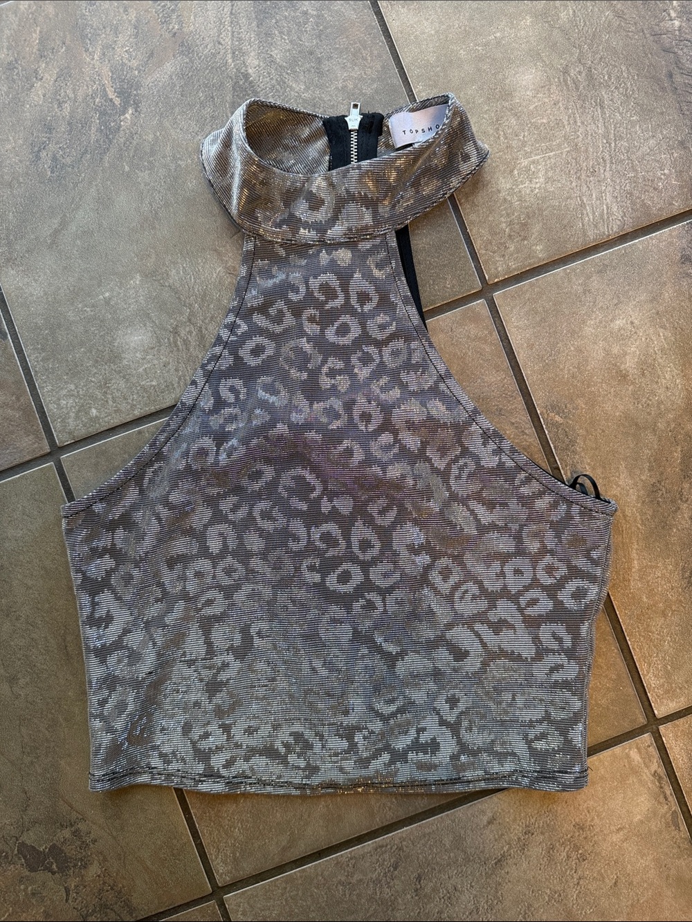 Topshop Gray Leopard Halter Neck Crop Top